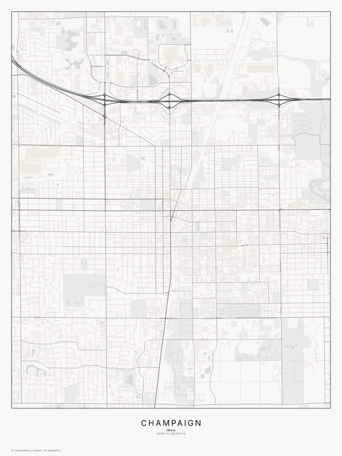 Champaign map poster, classic style
