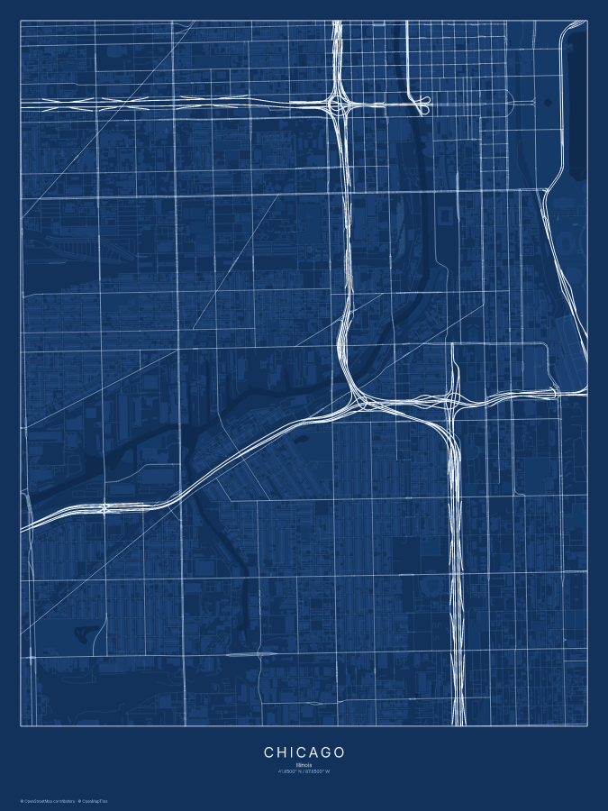 Chicago map poster, blueprint style