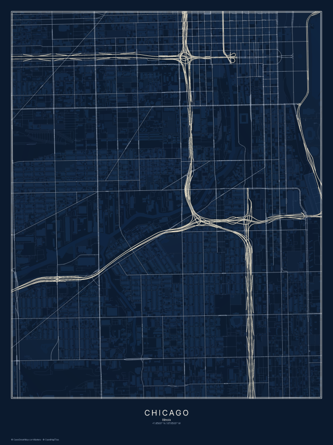 Chicago map poster, midnight style