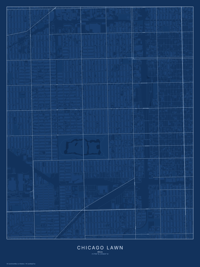 Chicago Lawn map poster, blueprint style