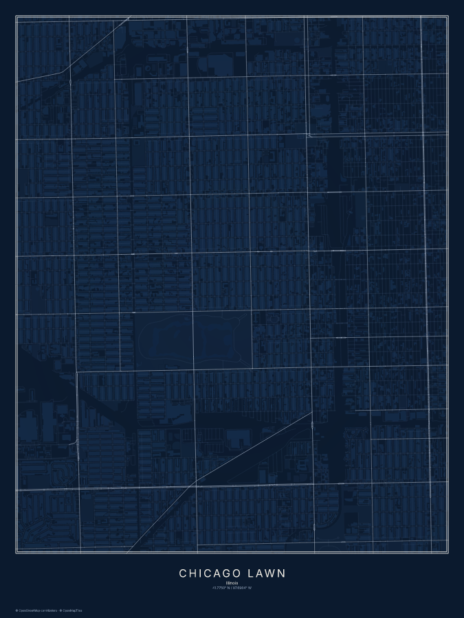 Chicago Lawn map poster, midnight style