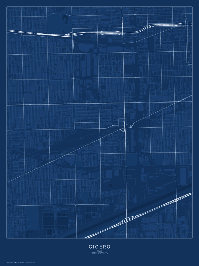 Cicero map poster, blueprint style