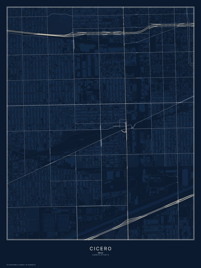 Cicero map poster, midnight style