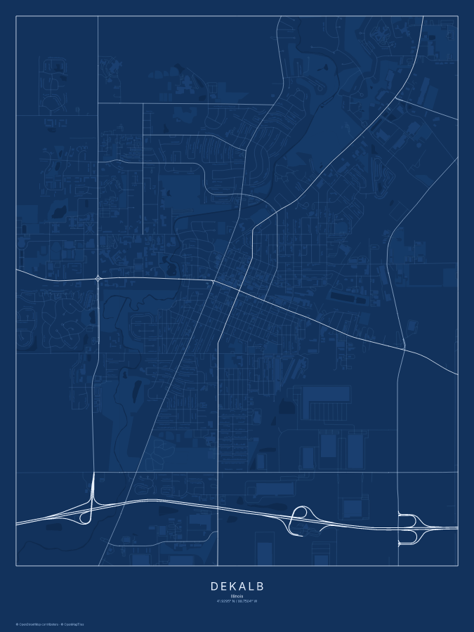 DeKalb map poster, blueprint style