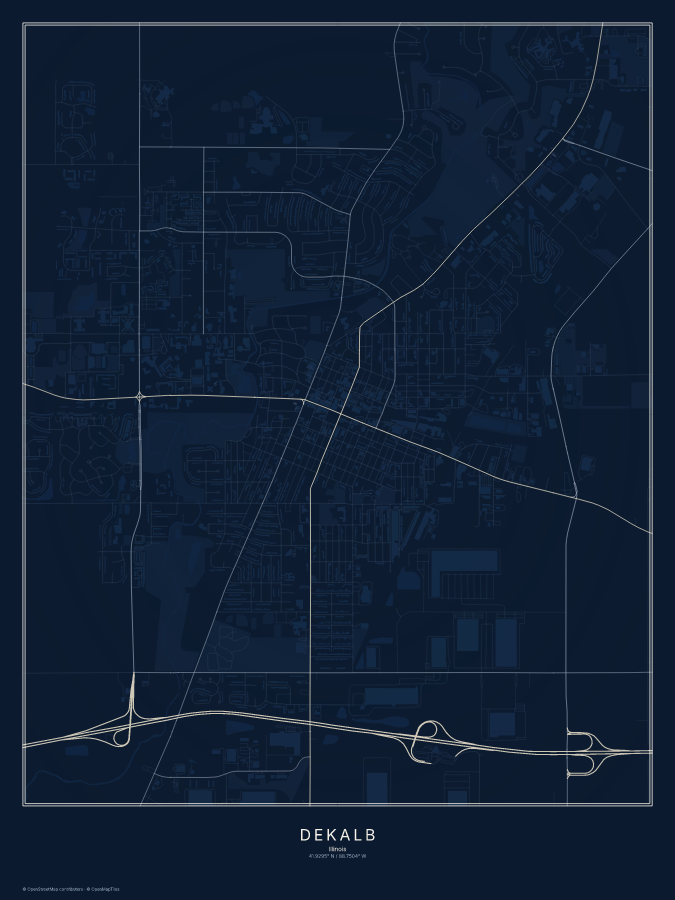 DeKalb map poster, midnight style