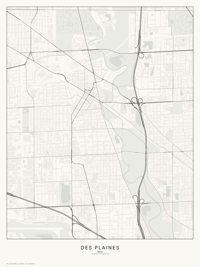 Des Plaines map poster, classic style