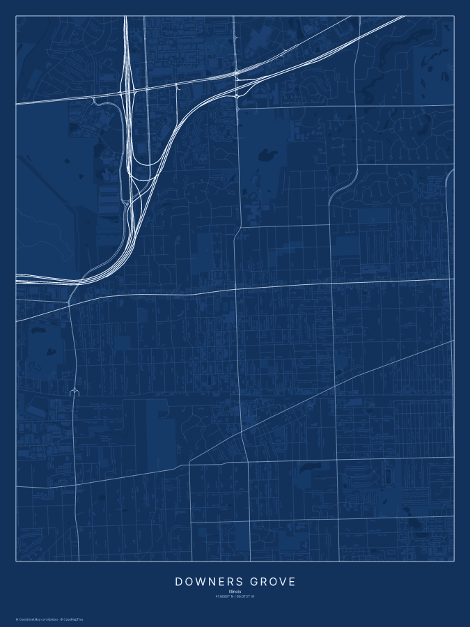 Downers Grove map poster, blueprint style