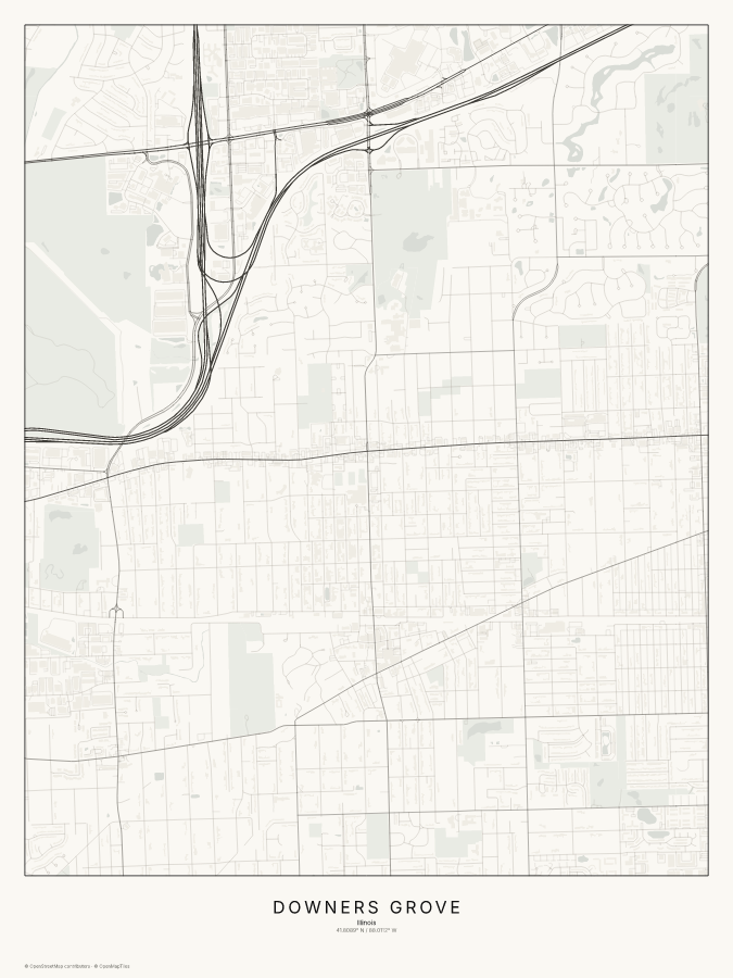 Downers Grove map poster, classic style