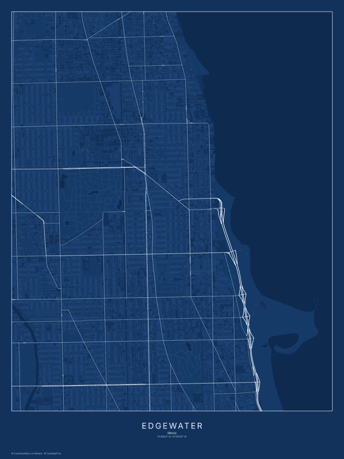 Edgewater map poster, blueprint style