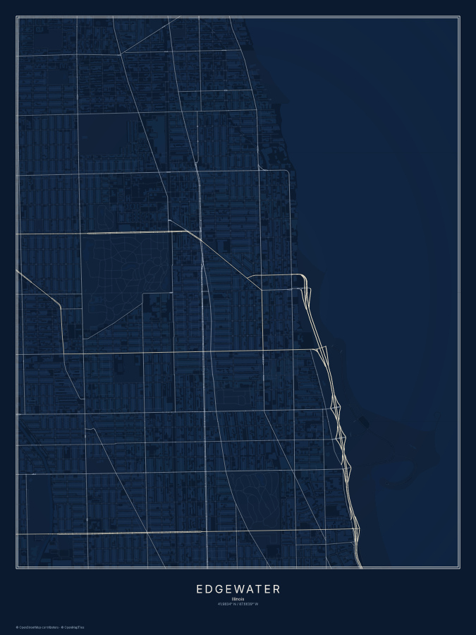 Edgewater map poster, midnight style