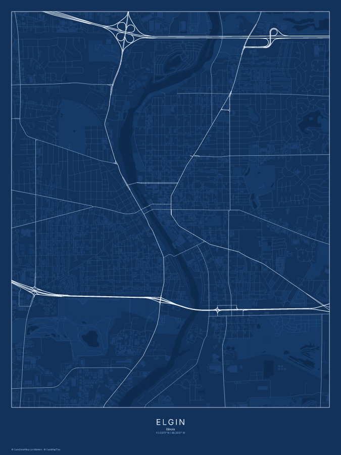 Elgin map poster, blueprint style