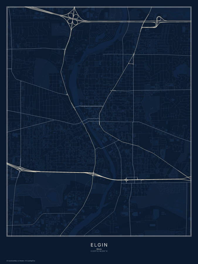 Elgin map poster, midnight style