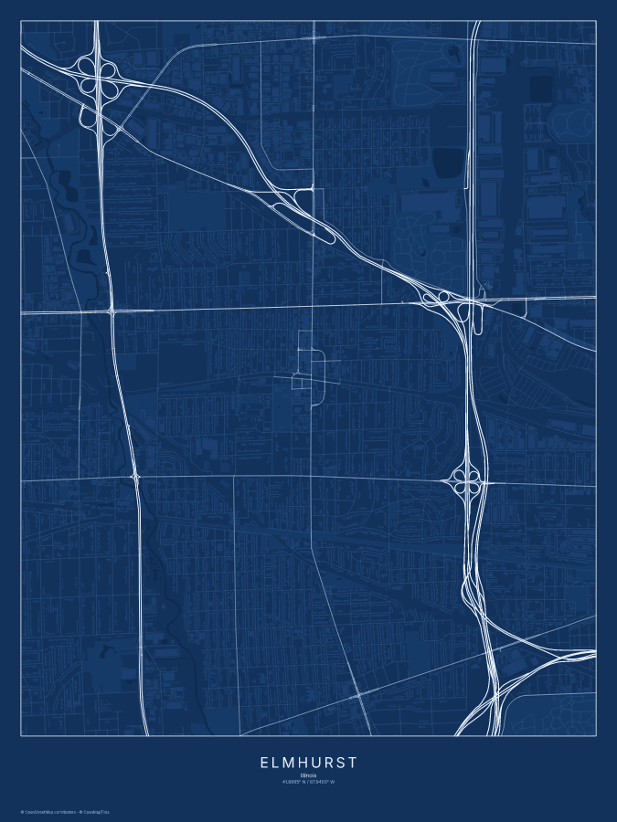 Elmhurst map poster, blueprint style