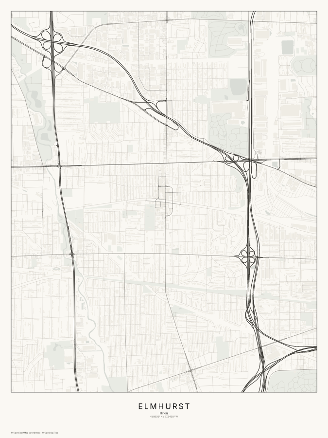 Elmhurst map poster, classic style