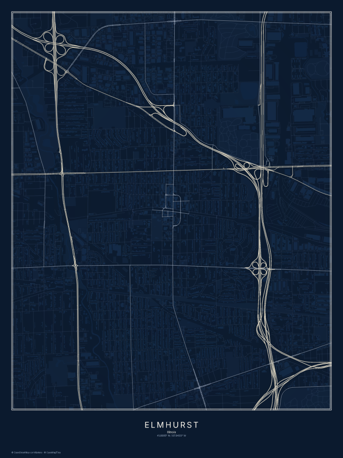 Elmhurst map poster, midnight style
