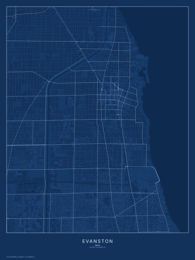 Evanston map poster, blueprint style