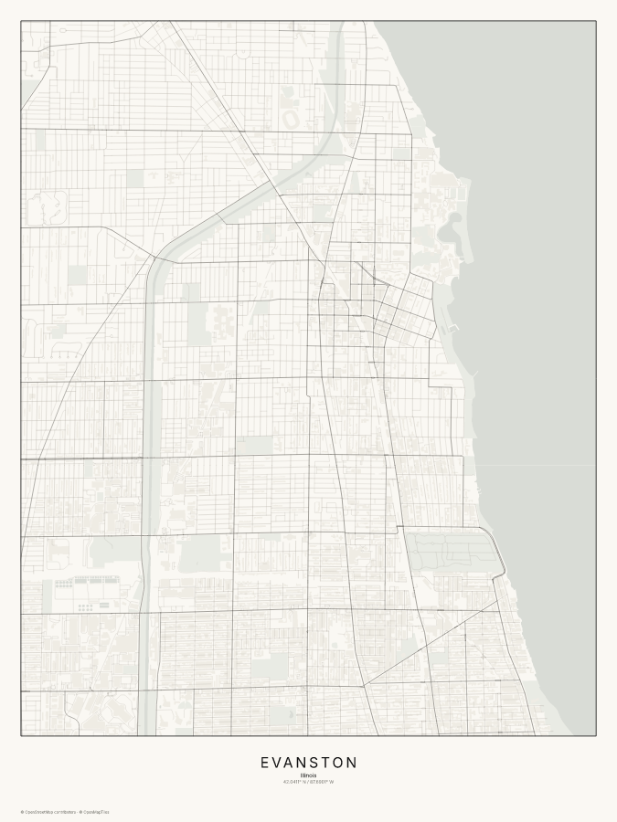 Evanston map poster, classic style