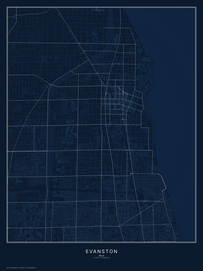 Evanston map poster, midnight style
