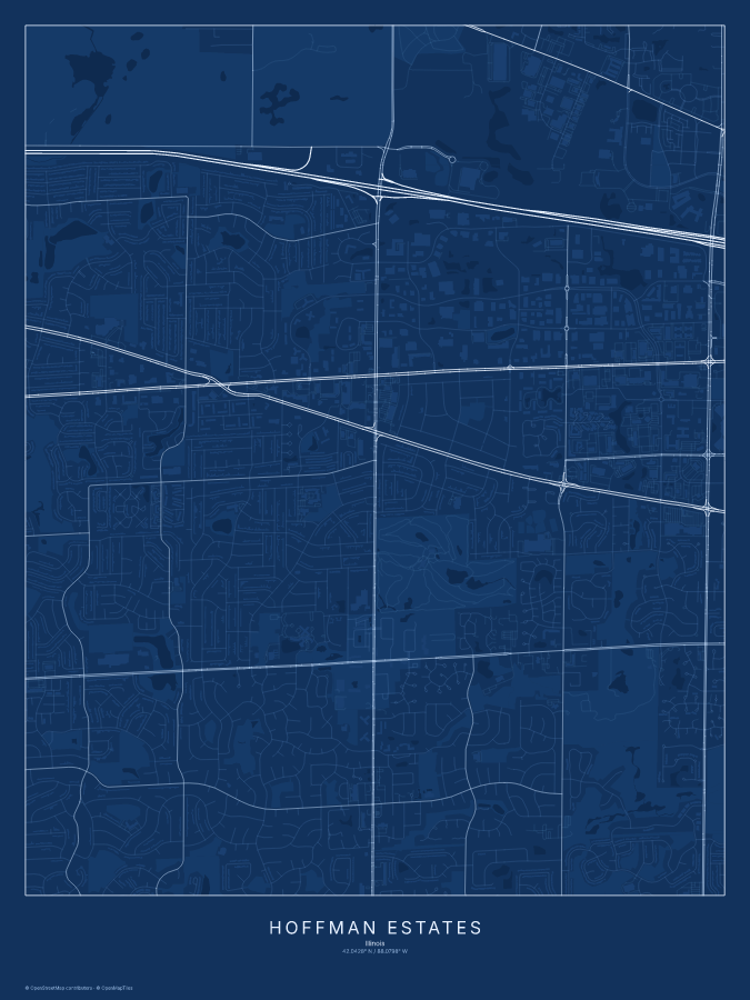 Hoffman Estates map poster, blueprint style