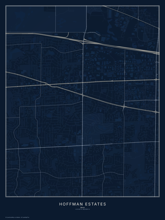 Hoffman Estates map poster, midnight style
