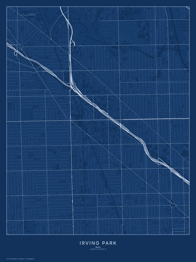 Irving Park map poster, blueprint style