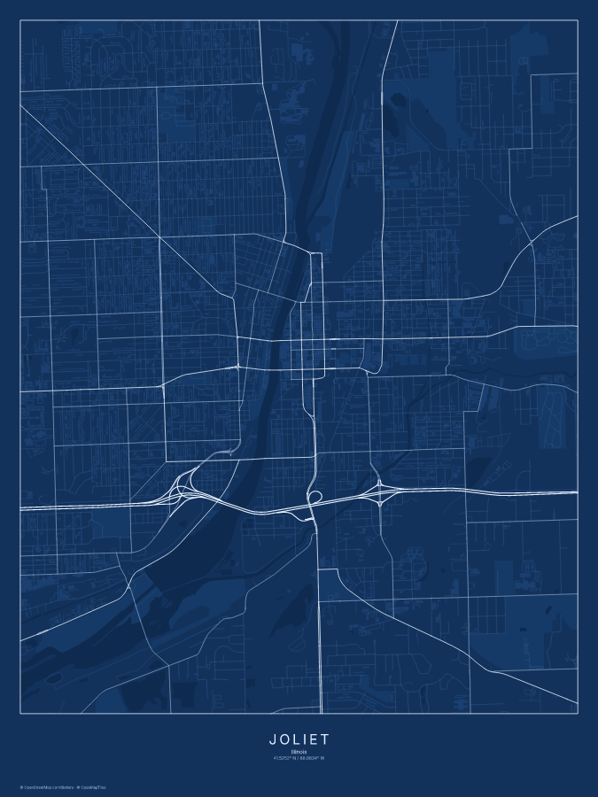 Joliet map poster, blueprint style