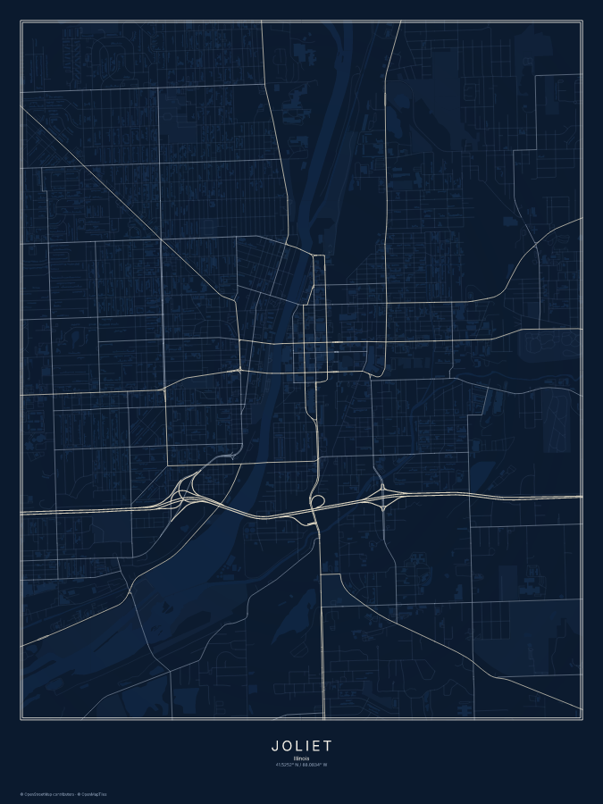 Joliet map poster, midnight style