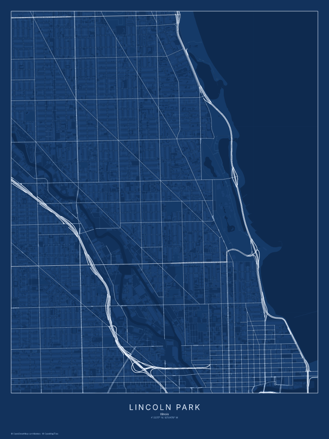 Lincoln Park map poster, blueprint style