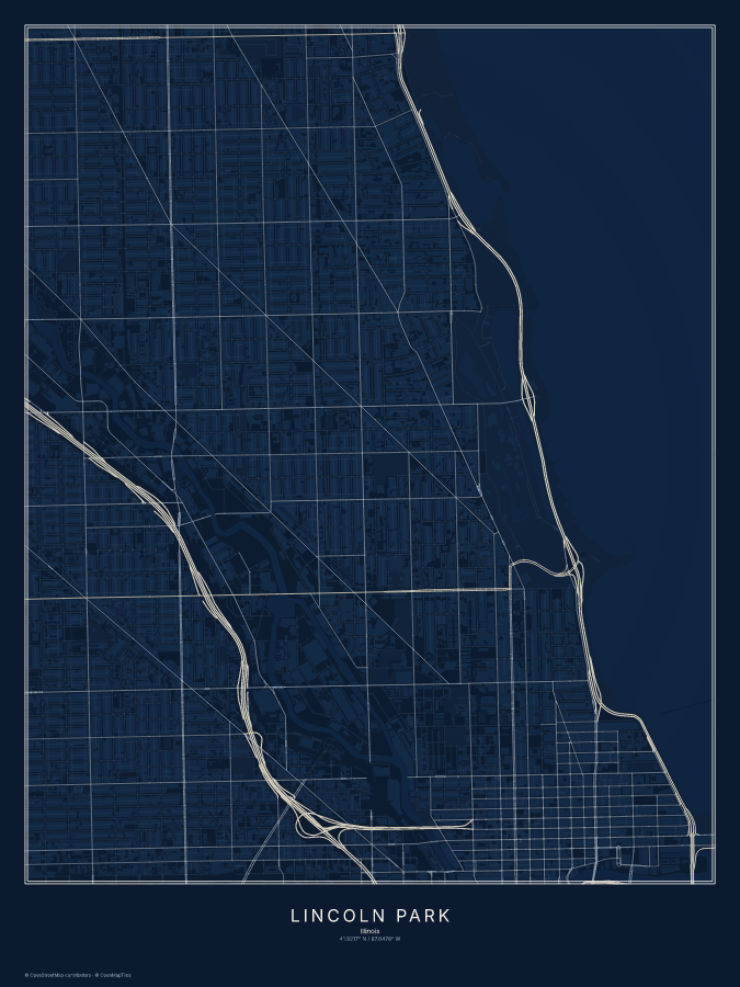 Lincoln Park map poster, midnight style