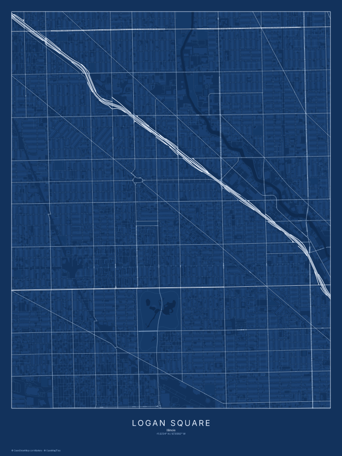 Logan Square map poster, blueprint style