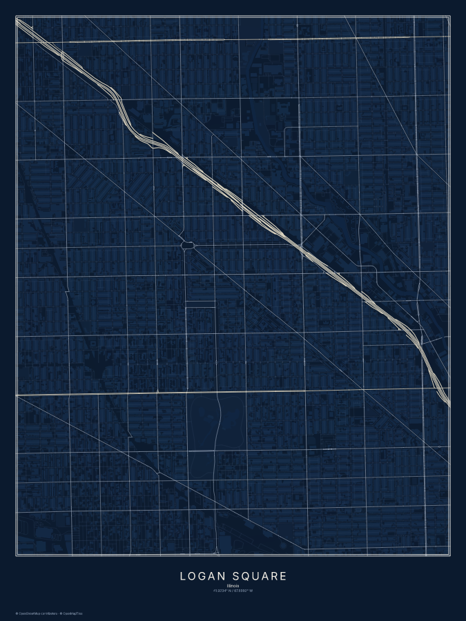 Logan Square map poster, midnight style