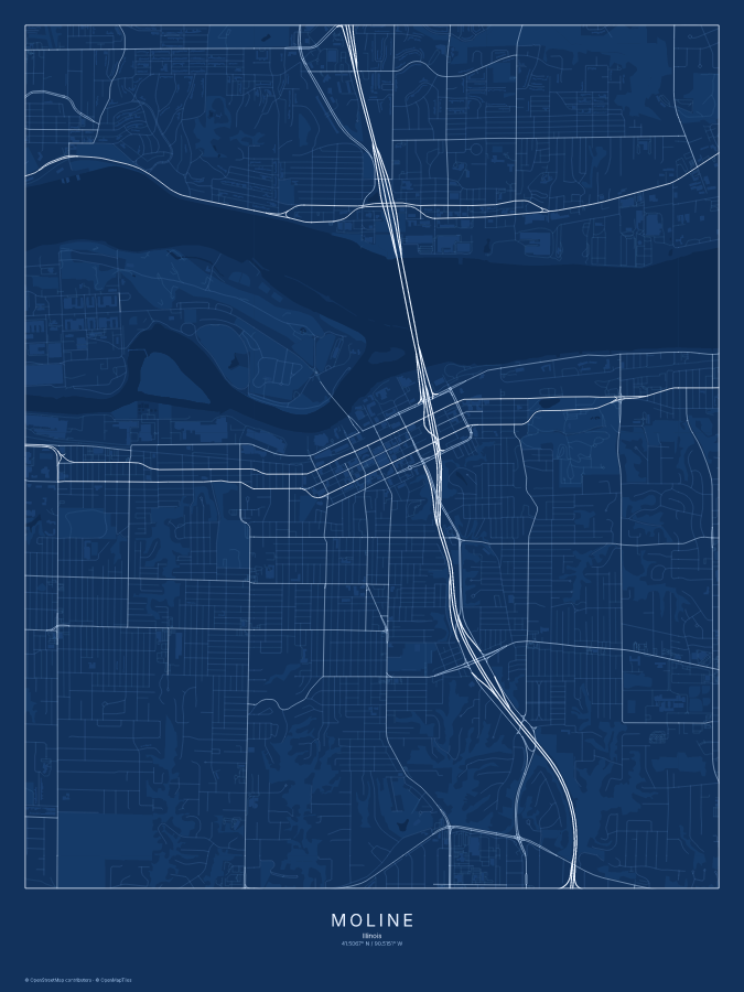Moline map poster, blueprint style