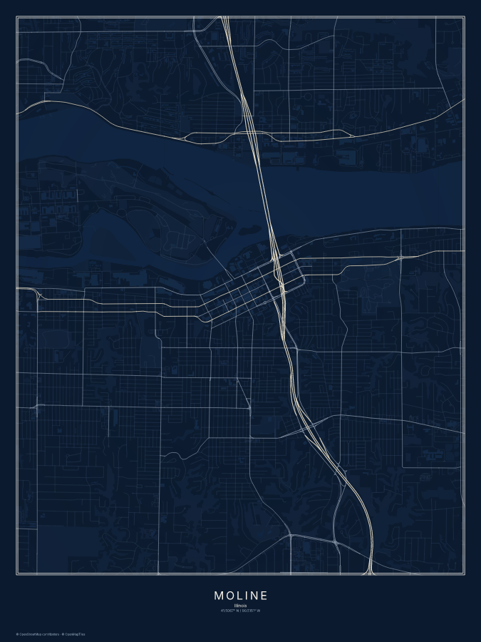 Moline map poster, midnight style