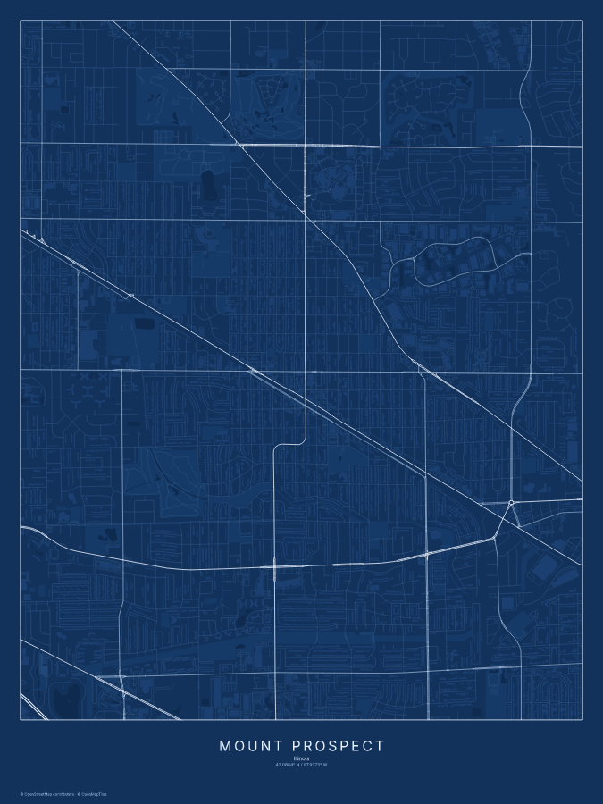 Mount Prospect map poster, blueprint style