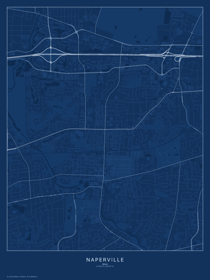 Naperville map poster, blueprint style