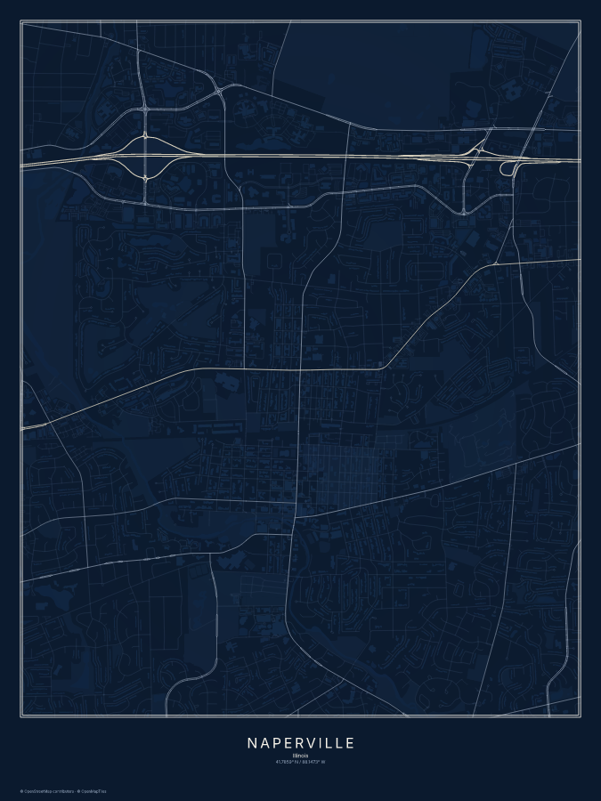 Naperville map poster, midnight style