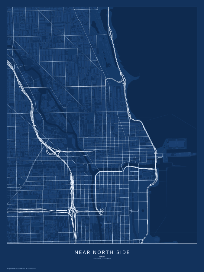 Near North Side map poster, blueprint style