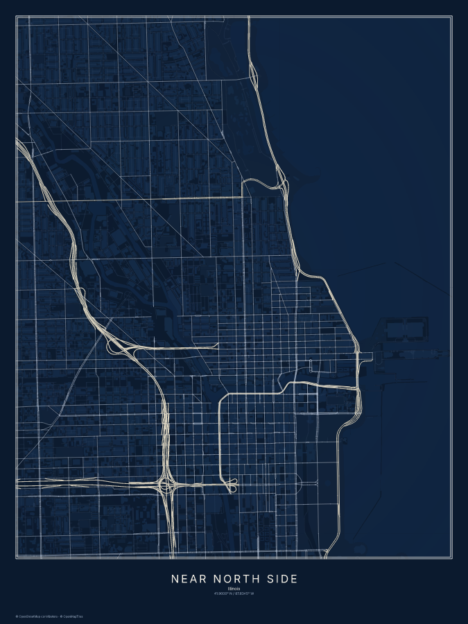 Near North Side map poster, midnight style