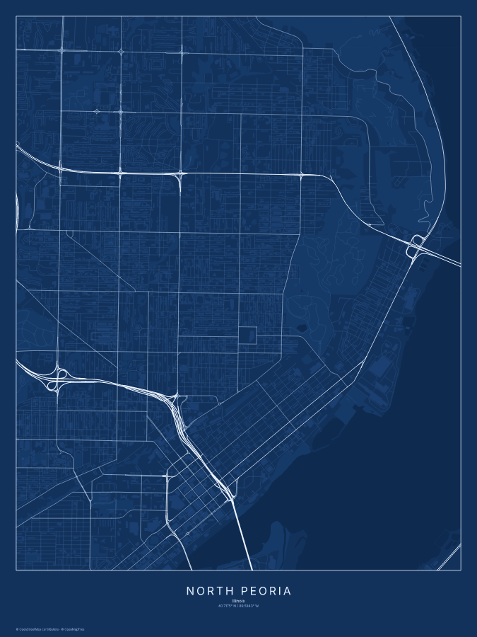 North Peoria map poster, blueprint style