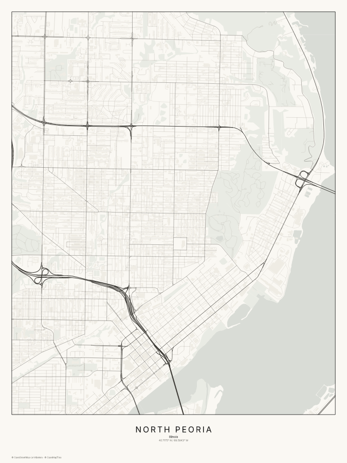 North Peoria map poster, classic style