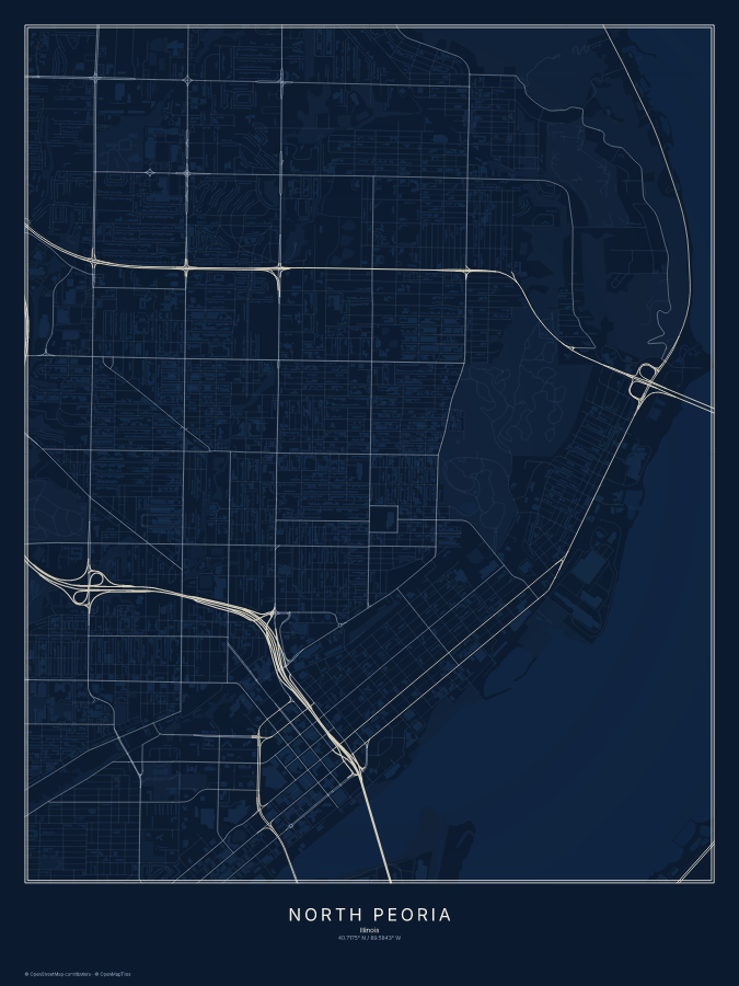 North Peoria map poster, midnight style