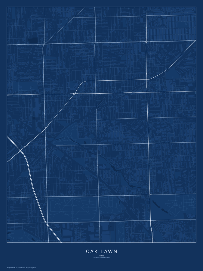 Oak Lawn map poster, blueprint style
