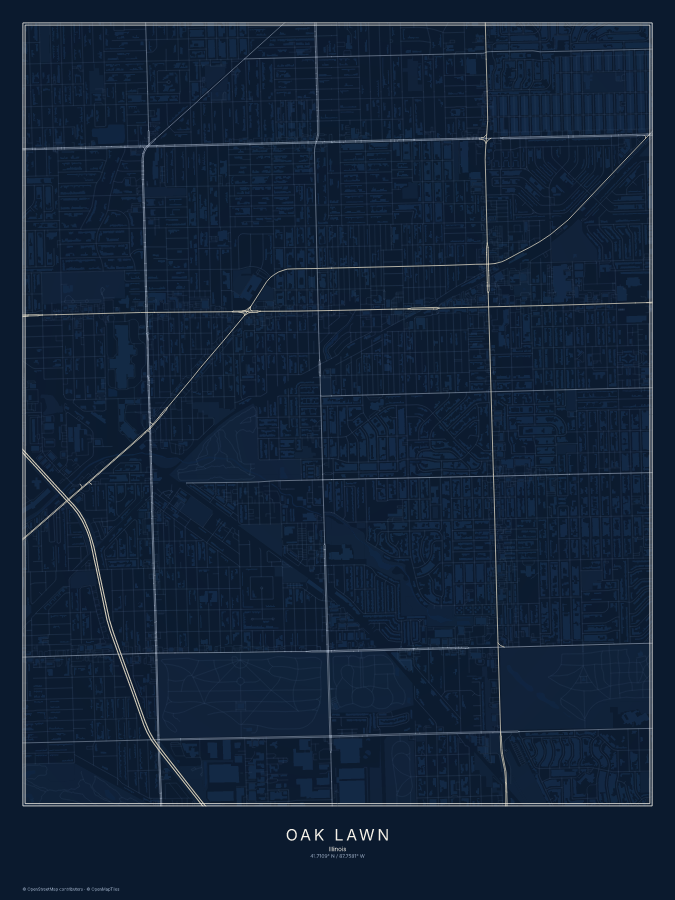 Oak Lawn map poster, midnight style