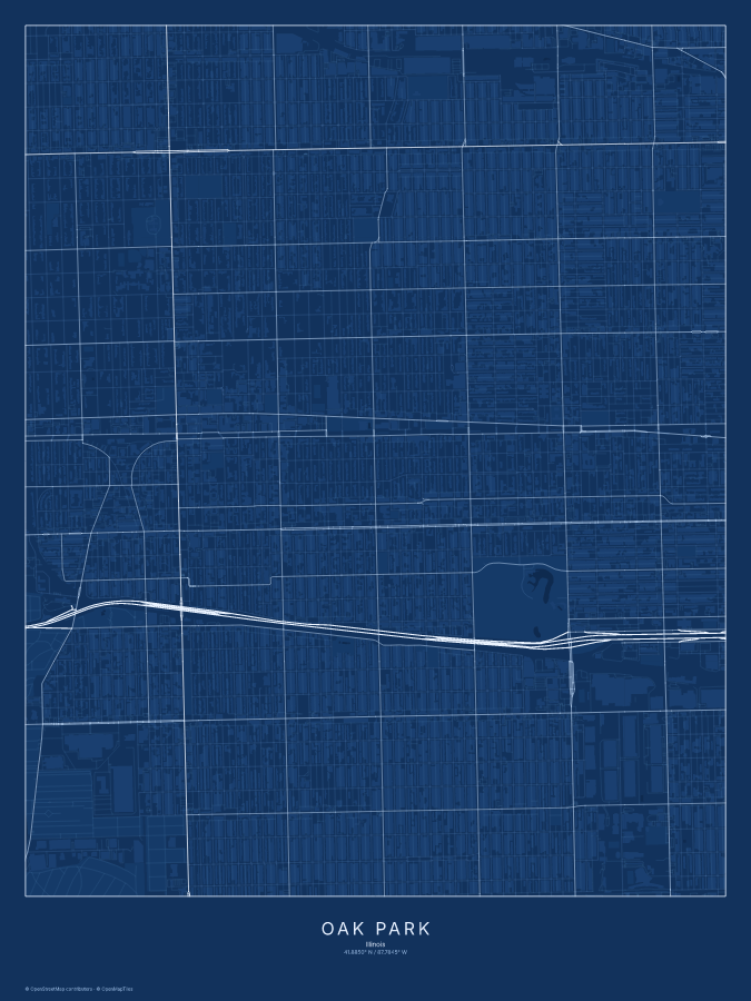 Oak Park map poster, blueprint style