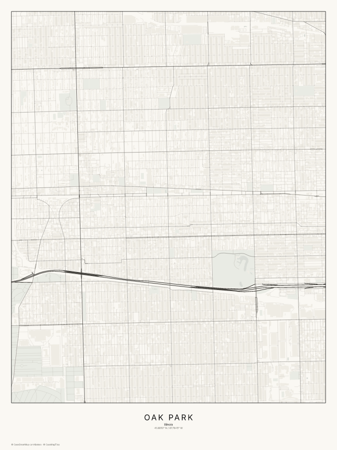 Oak Park map poster, classic style