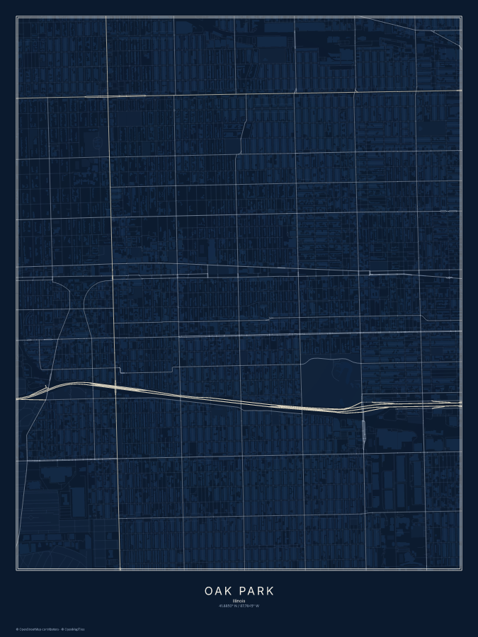 Oak Park map poster, midnight style