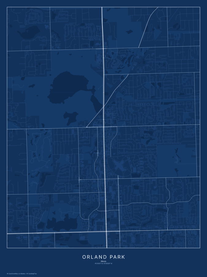 Orland Park map poster, blueprint style