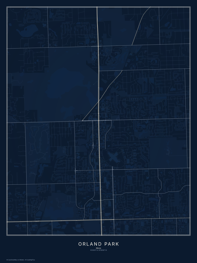 Orland Park map poster, midnight style