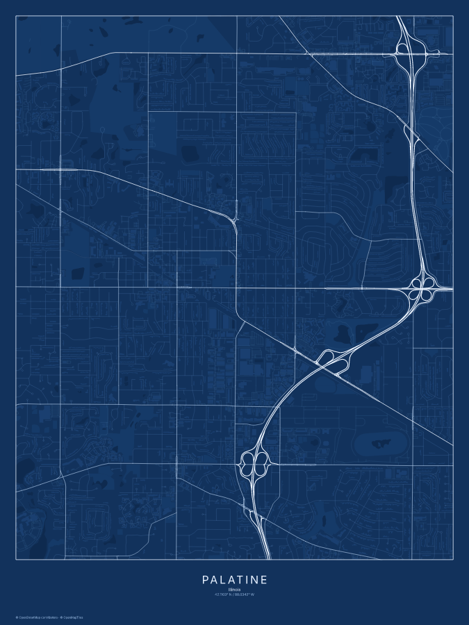 Palatine map poster, blueprint style