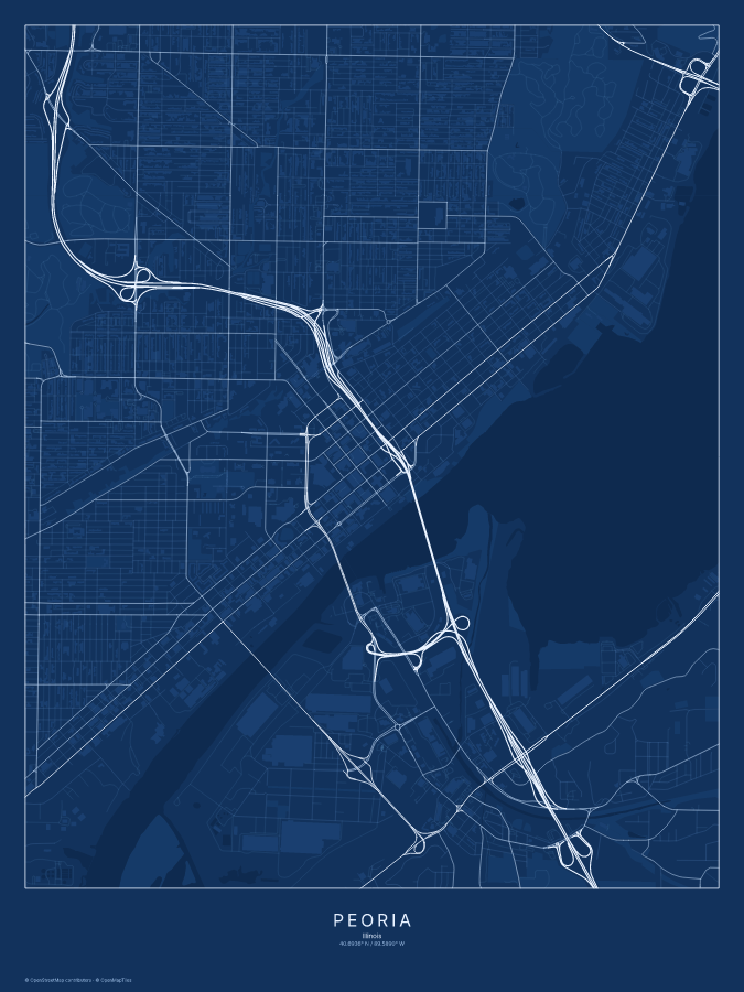 Peoria map poster, blueprint style